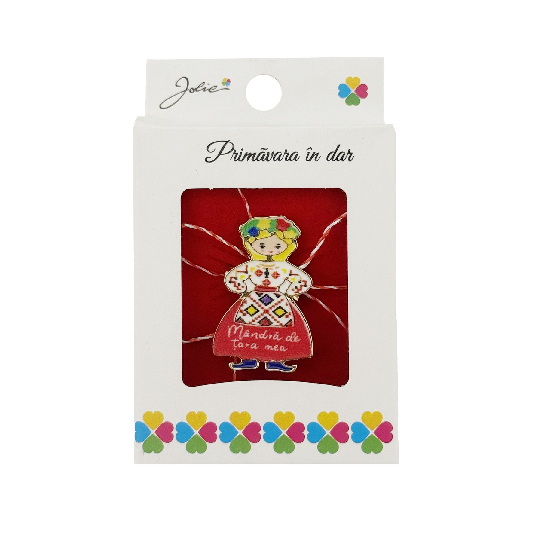 Martisor Brosa, Jolie, Model Mandra de Tara Mea, Metal Emailat in Culori, Sistem de Prindere cu Ac, Dimensiune 2.5–3