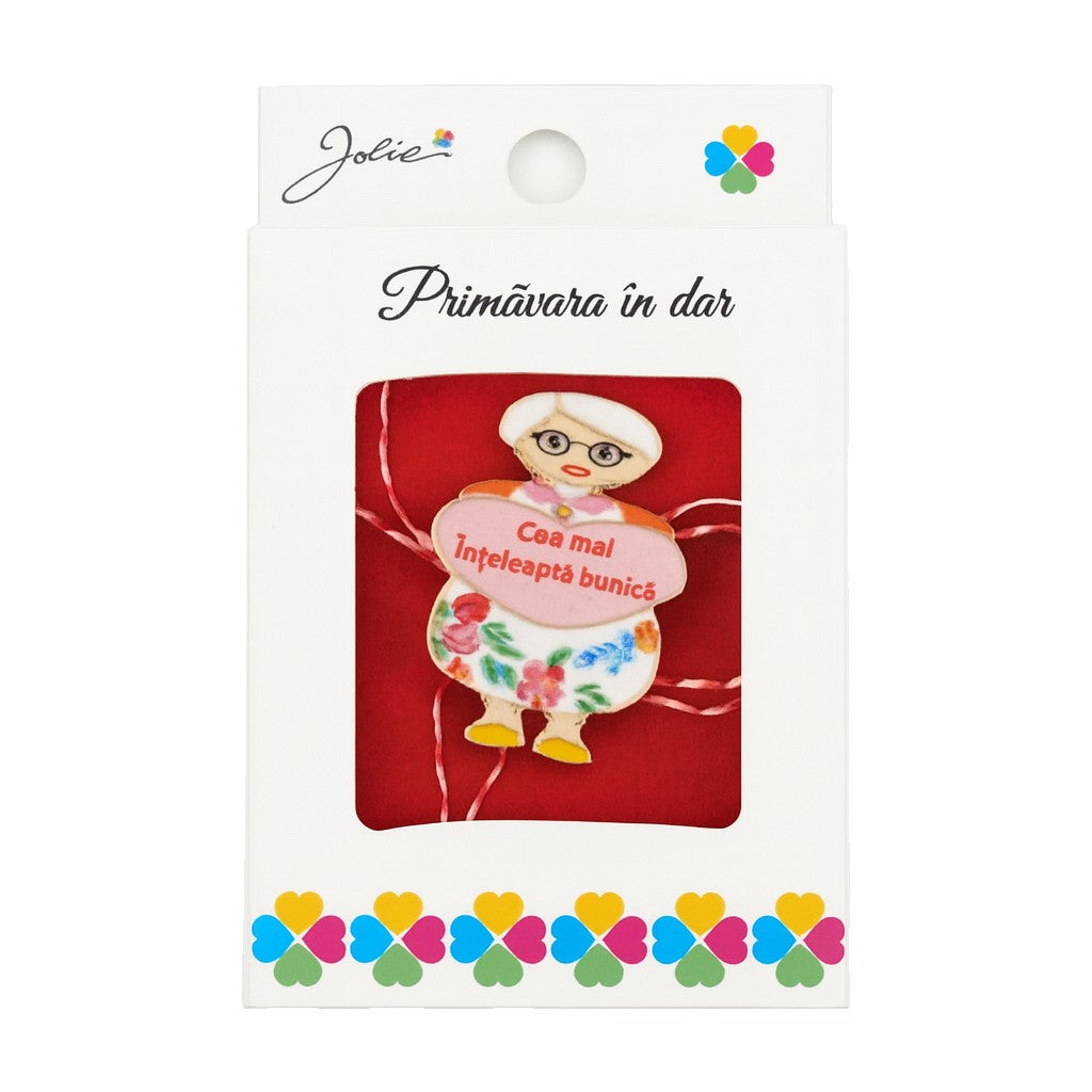 Martisor Brosa Mica in Cutie, Jolie, Dimensiune Brosa 2,5-3 cm, Material Metal, Model Cea Mai Inteleapta Bunica,
