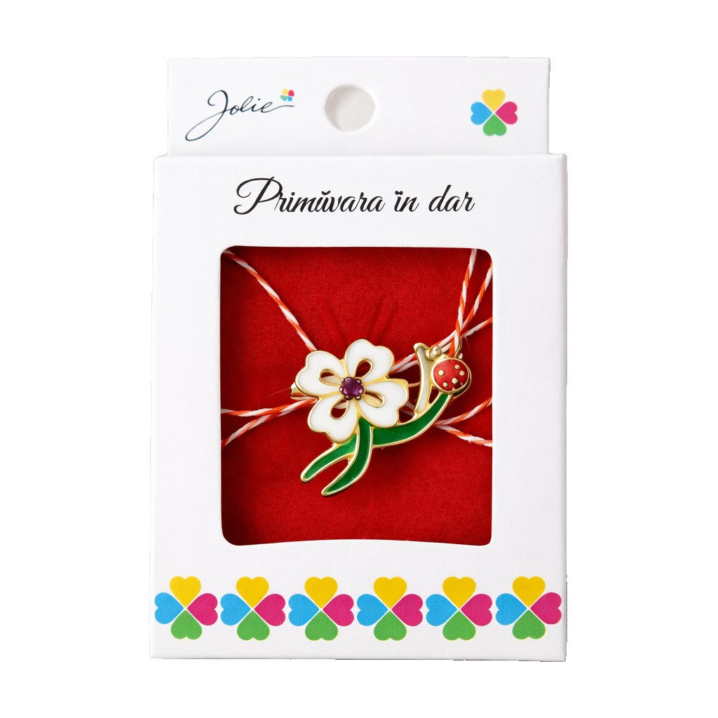 Martisor Brosa Mica in Cutie, Jolie, Dimensiune Brosa 2,5-3 cm, Material Metal, Model Trifoi Alb, Multicolor