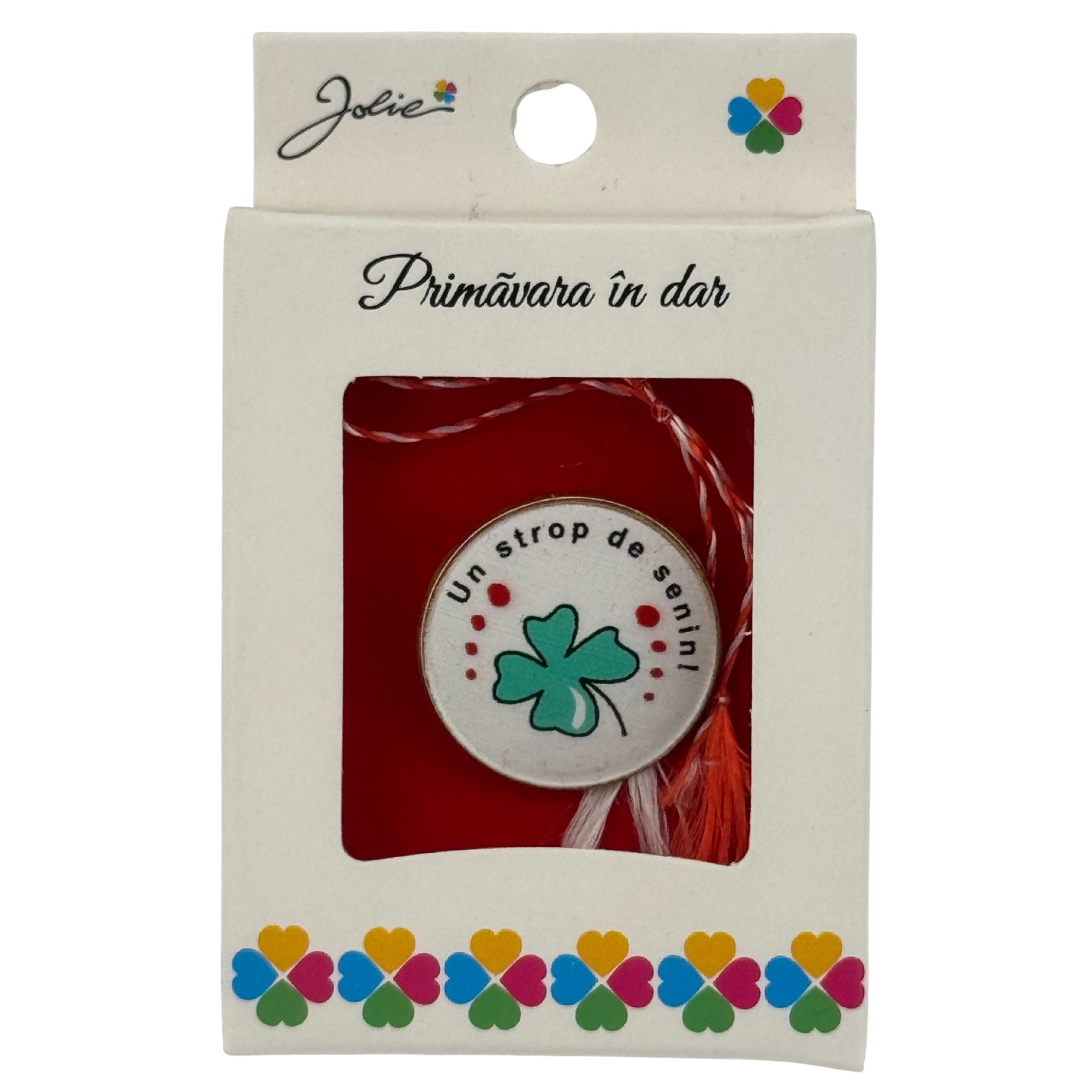 Martisor Brosa Mica in Cutie, Jolie, Design cu Mesaj, Dimensiune 2.5-3 cm, Material Metal, Model Rotund Trifoi