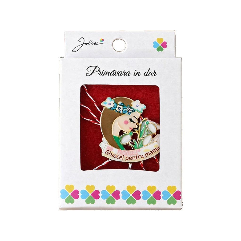 Martisor Brosa Mica in Cutie, Jolie, Dimensiune Brosa 2,5-3 cm, Material Metal, Model Ghiocei pentru mama, Multicolor