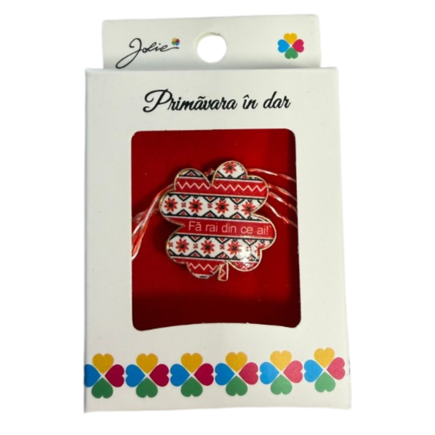 Martisor Brosa Mica in Cutie, Jolie, Design cu Mesaj, Dimensiune 2.5-3 cm, Material Metal, Model Traditional Trifoi