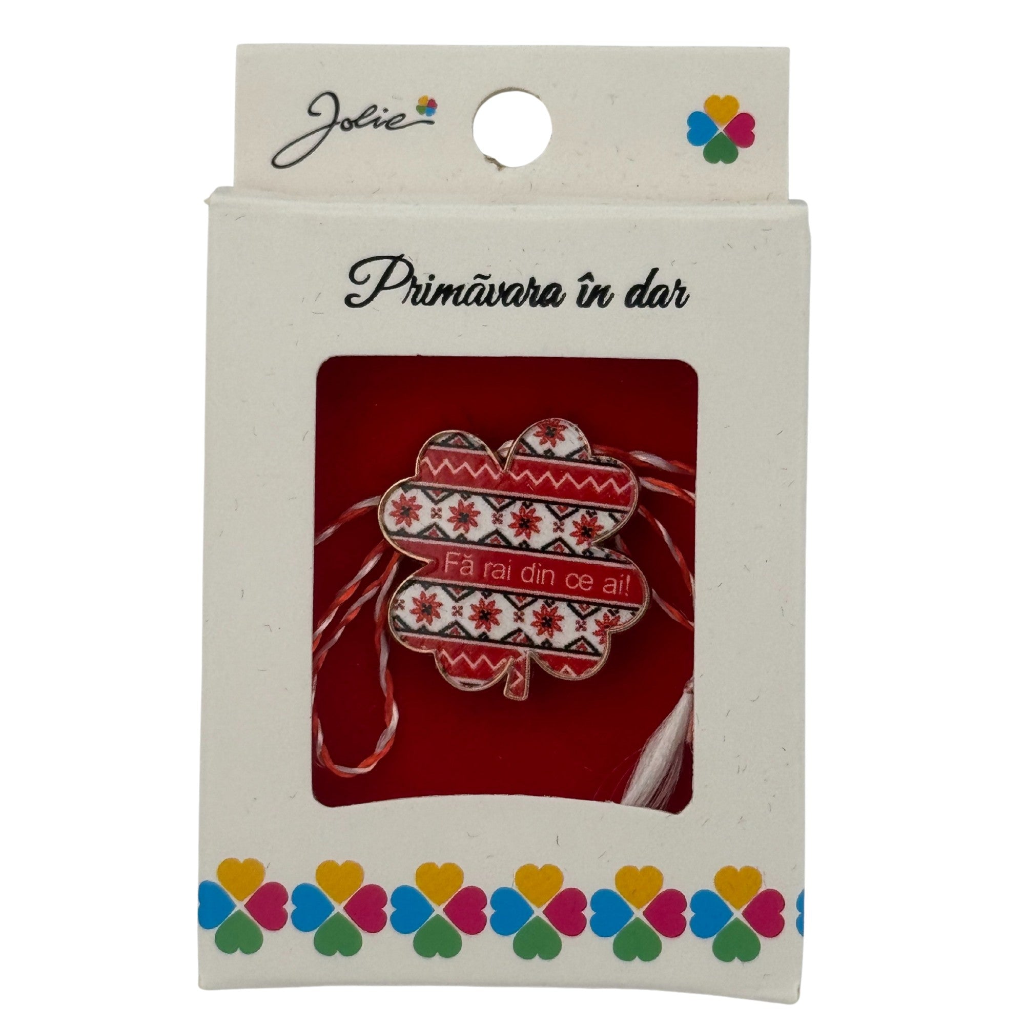 Martisor Brosa Mica in Cutie, Jolie, Design cu Mesaj, Dimensiune 2.5-3 cm, Material Metal, Model Traditional Trifoi