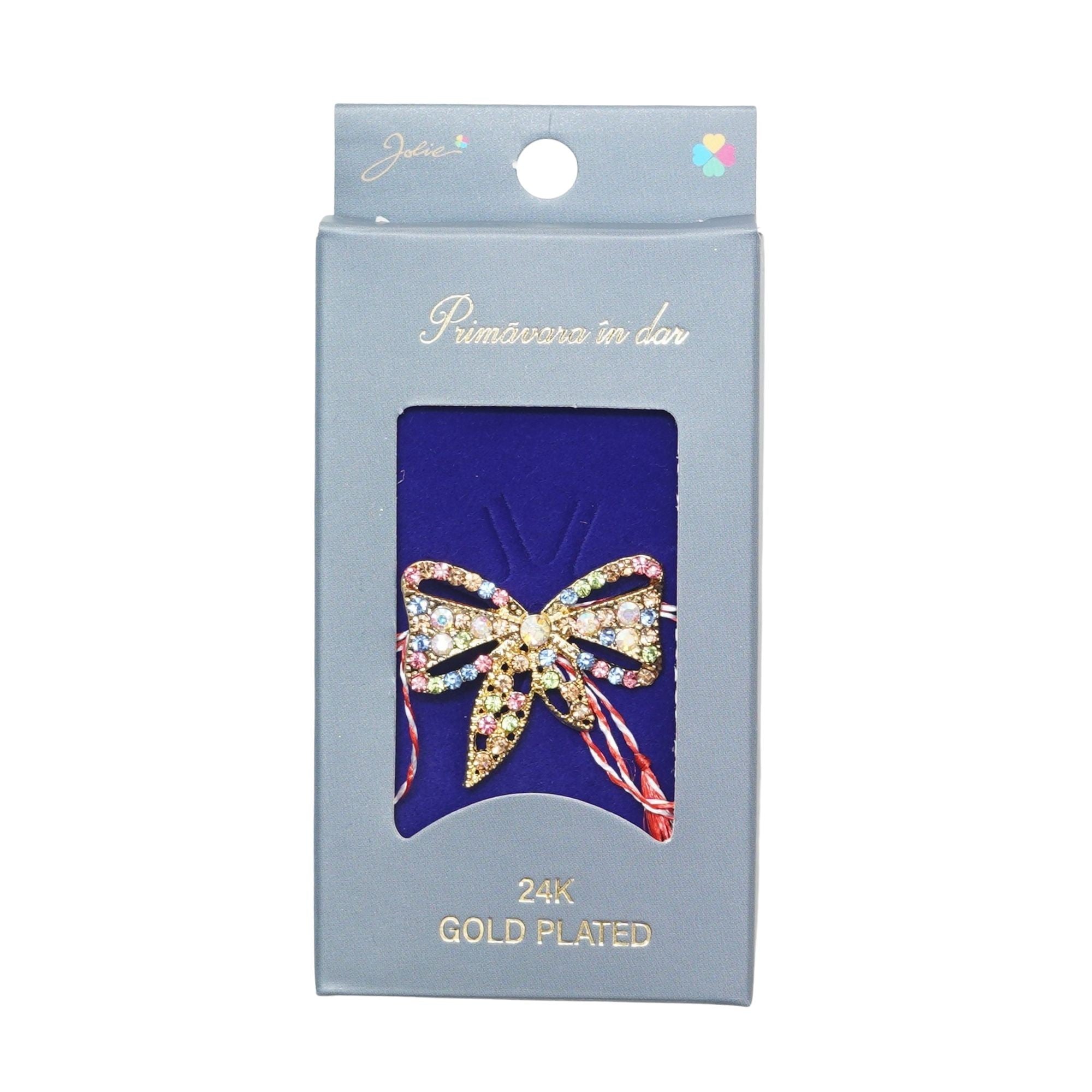 Martisor Brosa Placata cu Aur 24K, Jolie, Ambalaj Carton cu Design, Material Metal, Model Fundita, Dimensiune Brosa 2 -