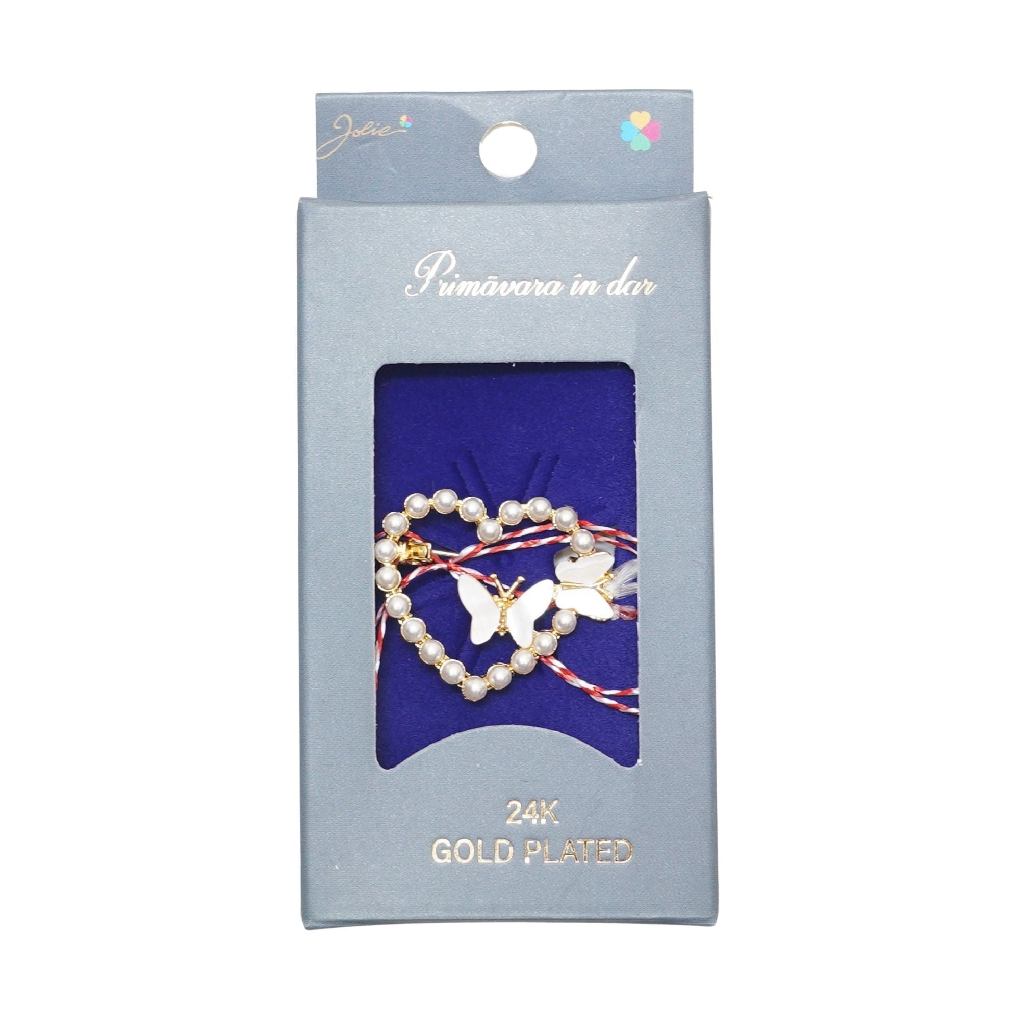 Martisor Brosa Placata cu Aur 24K, Jolie, Ambalaj Carton cu Design, Material Metal, Model Inima, Dimensiune Brosa 2 - 3