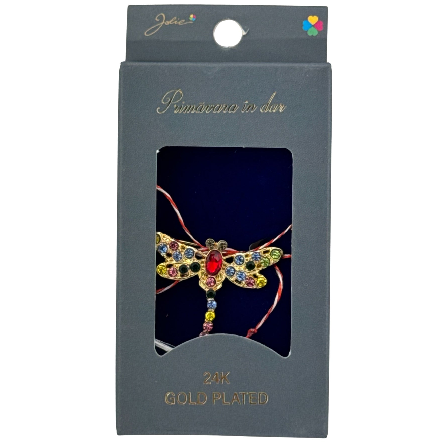 Martisor Brosa Placata cu Aur 24K, Jolie, Dimensiune Brosa 2-3 cm, Model Libelula cu Pietre, Multicolor