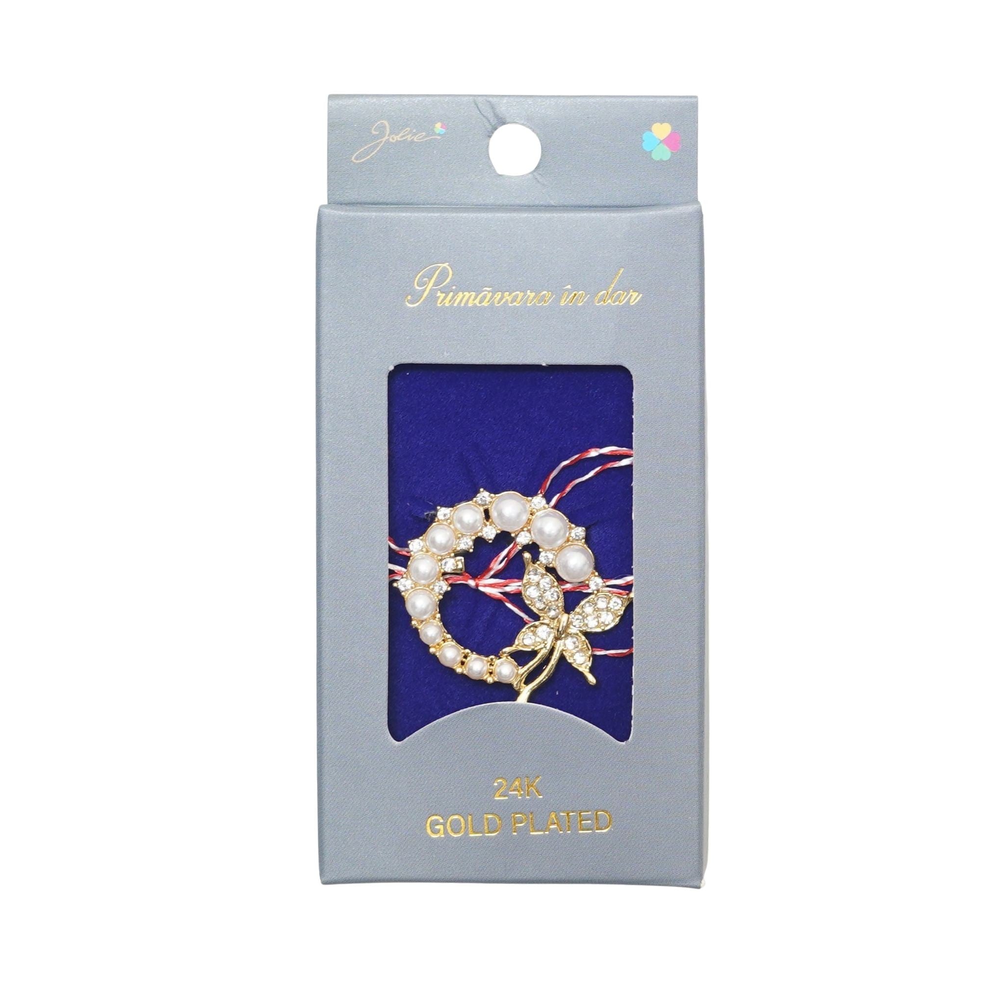 Martisor Brosa Placata cu Aur 24K, Jolie, Ambalaj Carton cu Design, Material Metal, Model Fluture, Dimensiune Brosa 2 -