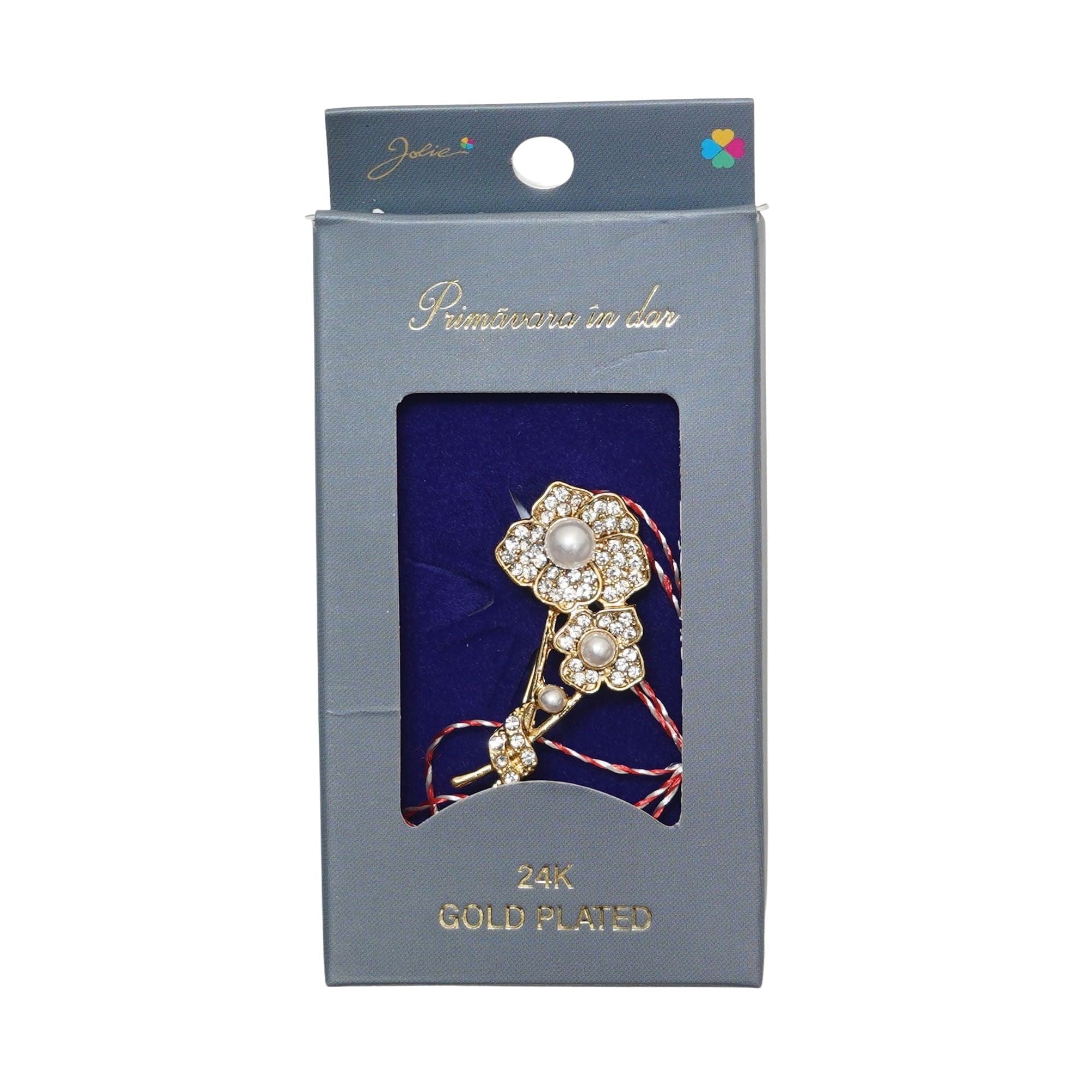 Martisor Brosa Placata cu Aur 24K, Jolie, Ambalaj Carton cu Design, Material Metal, Model Floare, Dimensiune Brosa 2 -