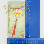 Martisor pentru Copii, Jolie, Model FLUTURE, din Cauciuc, cu Snur Impletit Alb/Rosu, Ambalaj Carton cu Design,