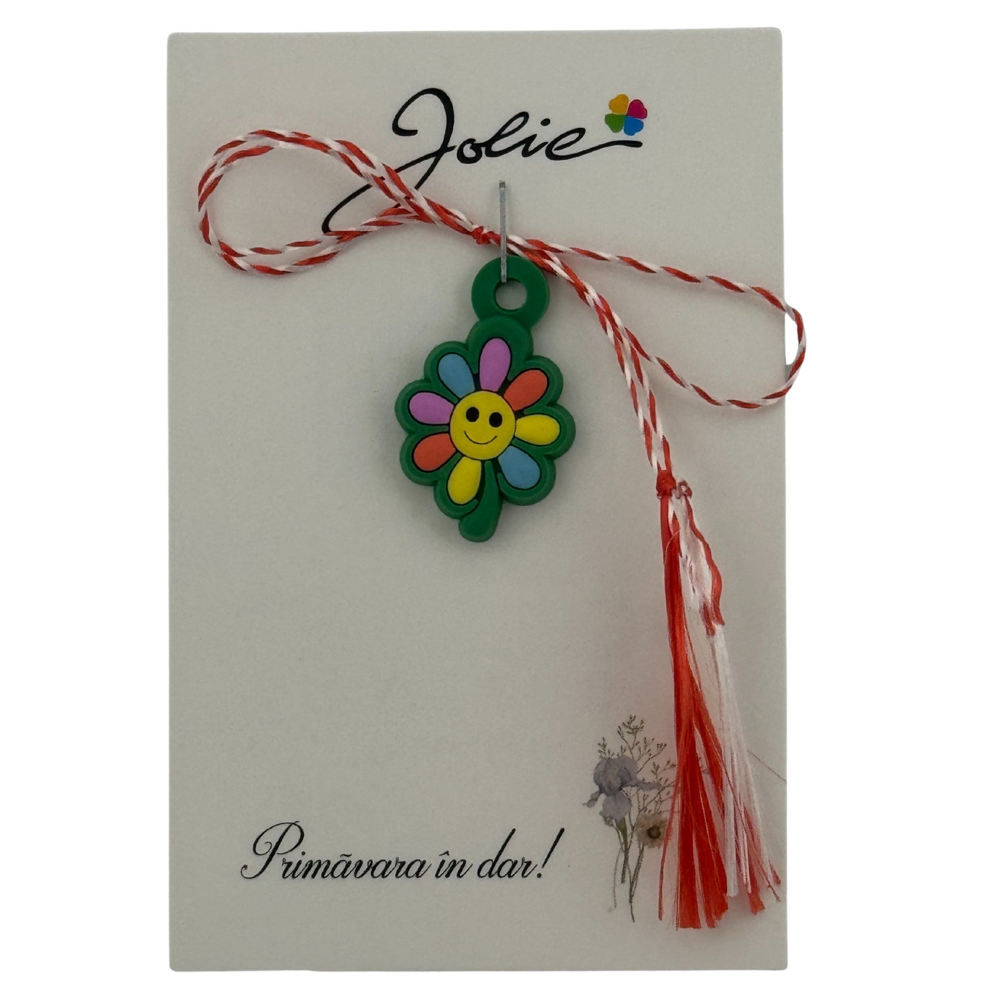 Martisor pentru Copii, Jolie, Material Cauciuc, Ambalaj Carton cu Design, Multicolor, Model Floare