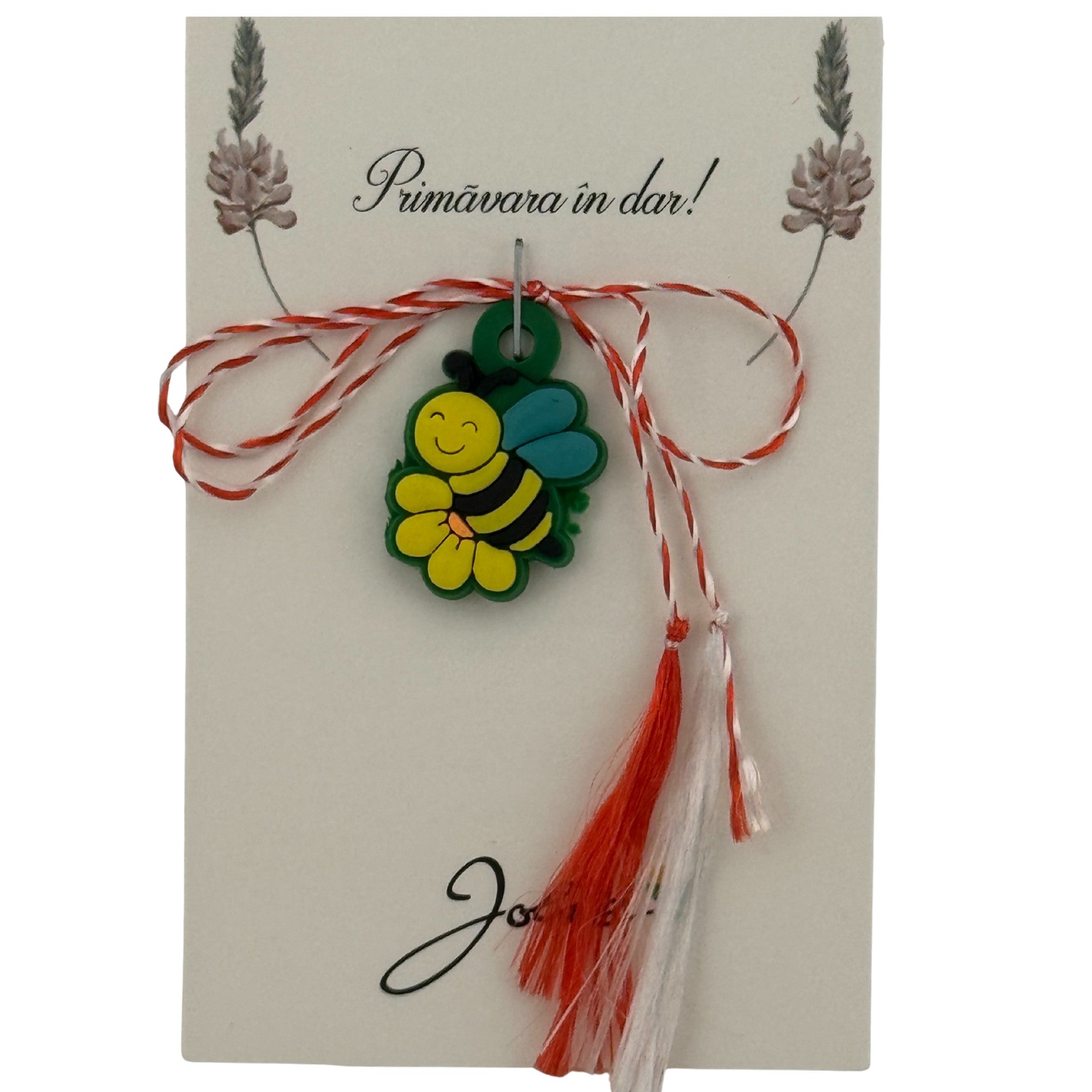 Martisor pentru Copii, Jolie, Material Cauciuc, Ambalaj Carton cu Design, Multicolor, Model Albinuta