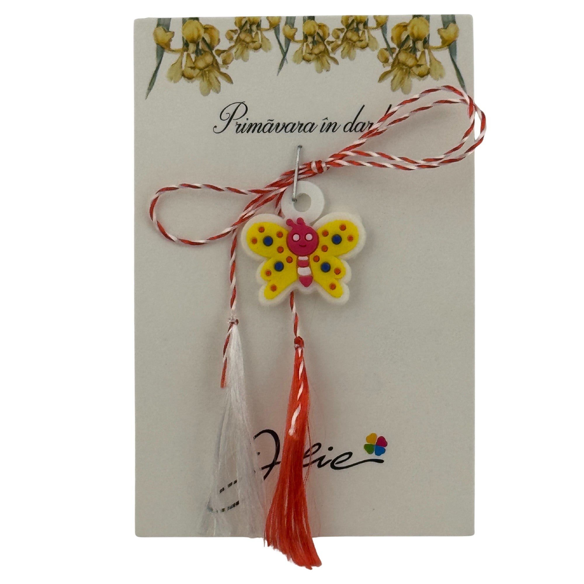 Martisor pentru Copii, Jolie, Material Cauciuc, Ambalaj Carton cu Design, Multicolor, Model Fluturas