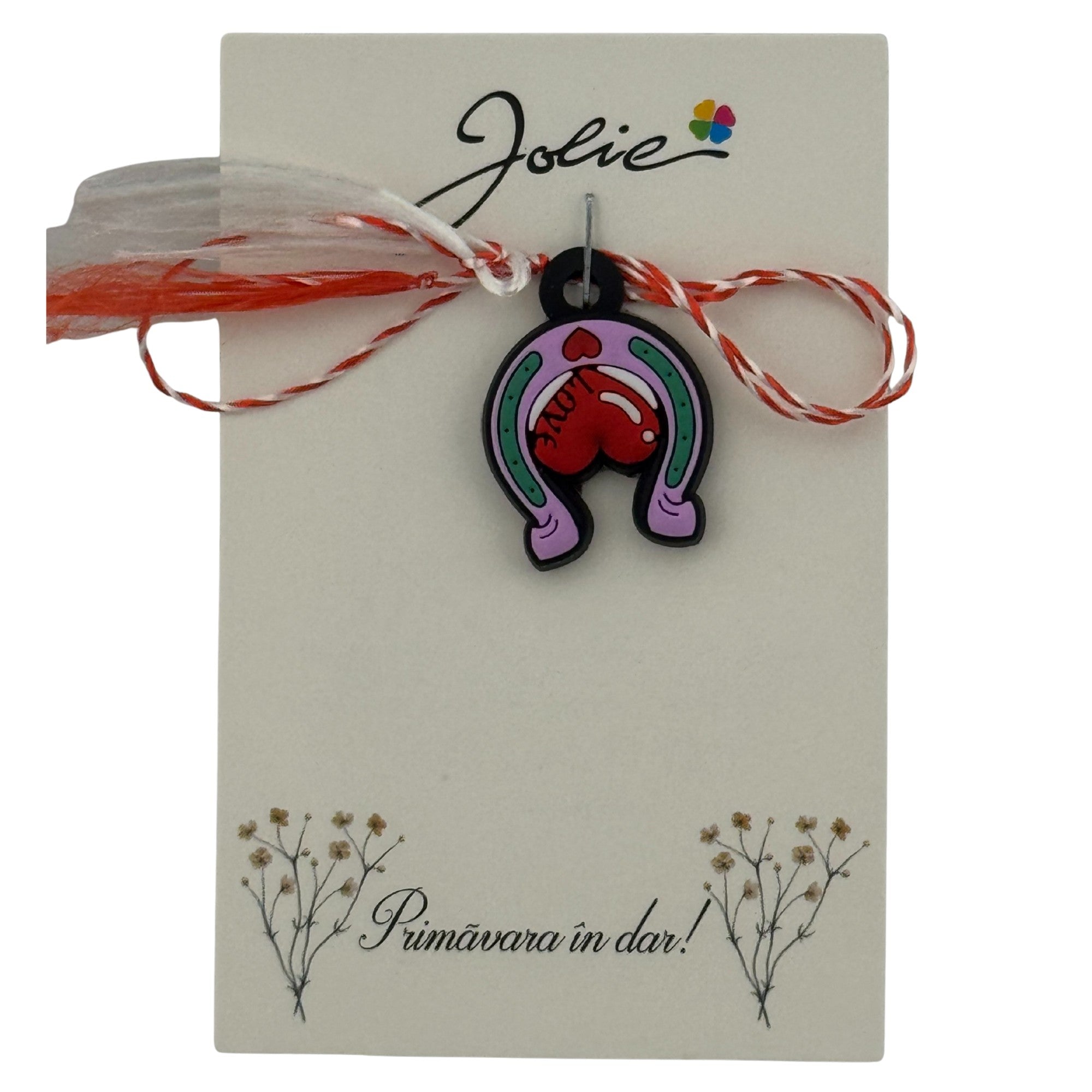 Martisor pentru Copii, Jolie, Material Cauciuc, Ambalaj Carton cu Design, Multicolor, Model Potcoava
