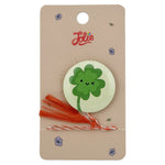 Martisor cu Brosa pentru copii, Jolie, Material Metal, Ambalaj Carton cu Design, Model Trifoi, Verde deschis