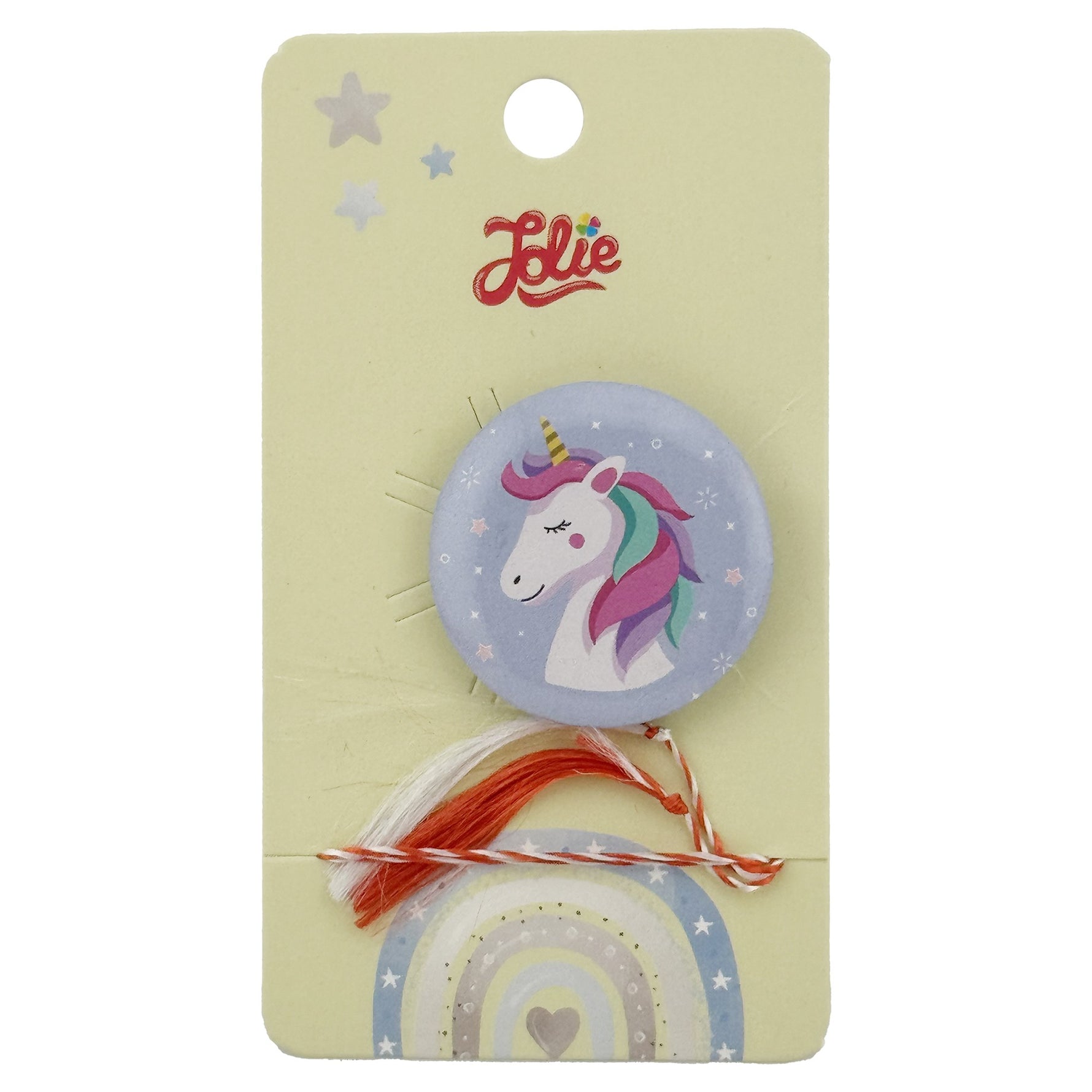 Martisor cu Brosa pentru copii, Jolie, Material Metal, Ambalaj Carton cu Design, Model Unicorn, Mov