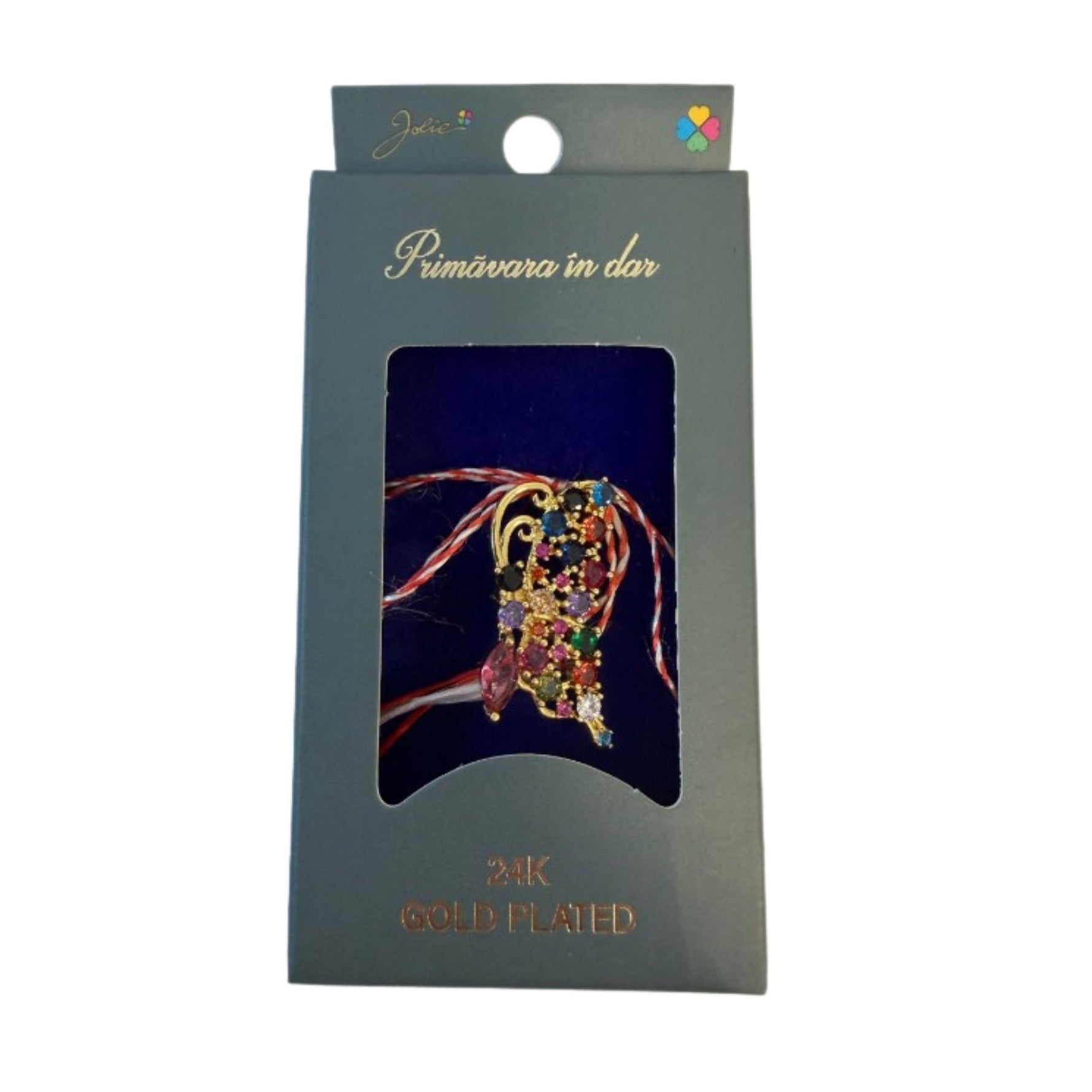 Martisor cu Brosa Placata cu Aur 24K, Jolie, Ambalaj Carton cu Design, Material Metal, Dimensiune Brosa 2.5-3cm,