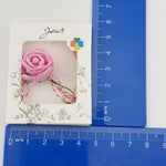 Martisor Motiv Floral, Jolie, Model Trandafir, cu Snur Alb/Rosu, 9 x 5 cm, Roz