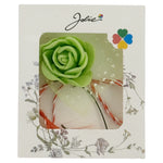 Martisor Motiv Floral, Jolie, Model Trandafir, cu Snur Alb/Rosu, 9 x 5 cm, Verde deschis
