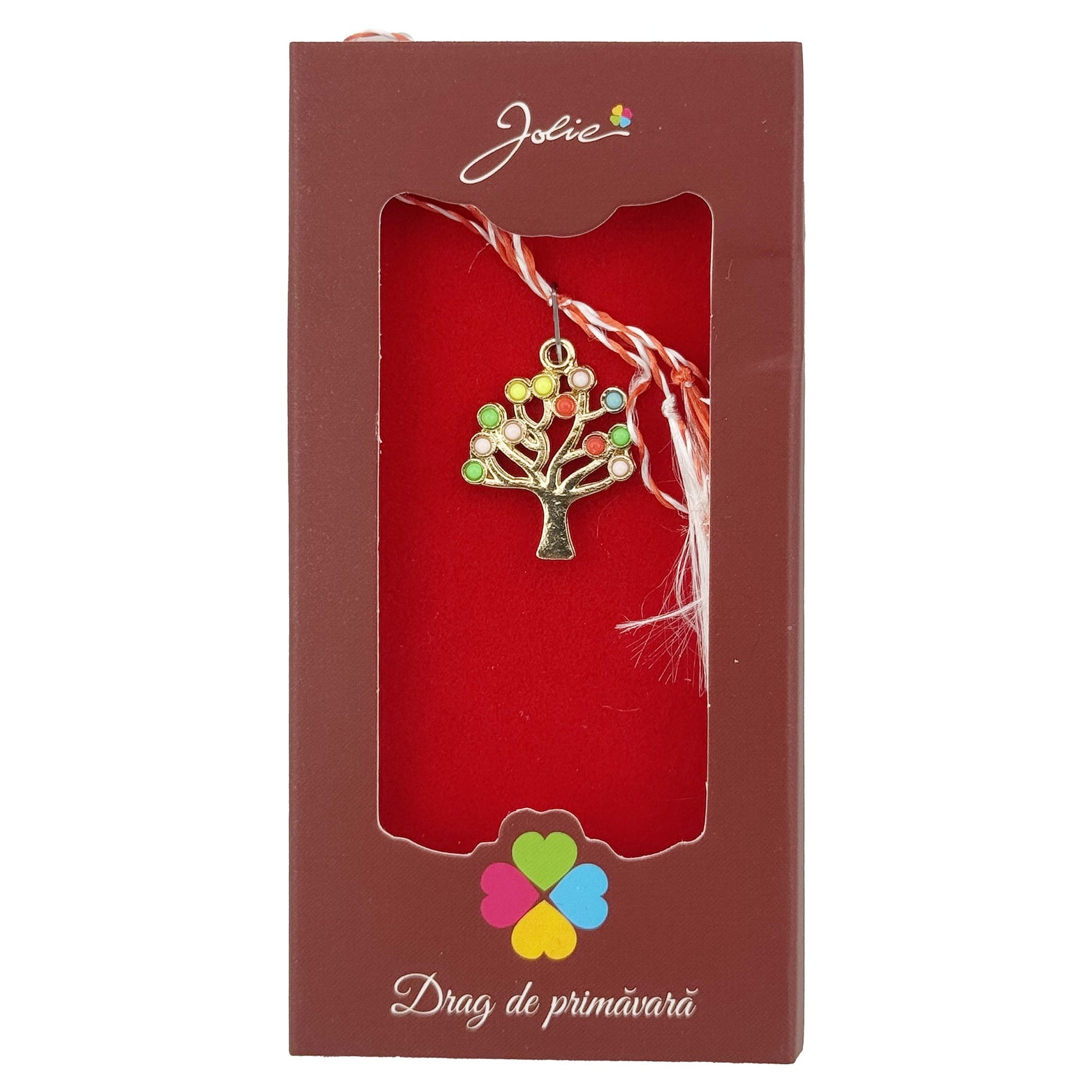 Martisor Pandantiv, Jolie, Drag de Primavara, Model Copac, Rosu/Negru