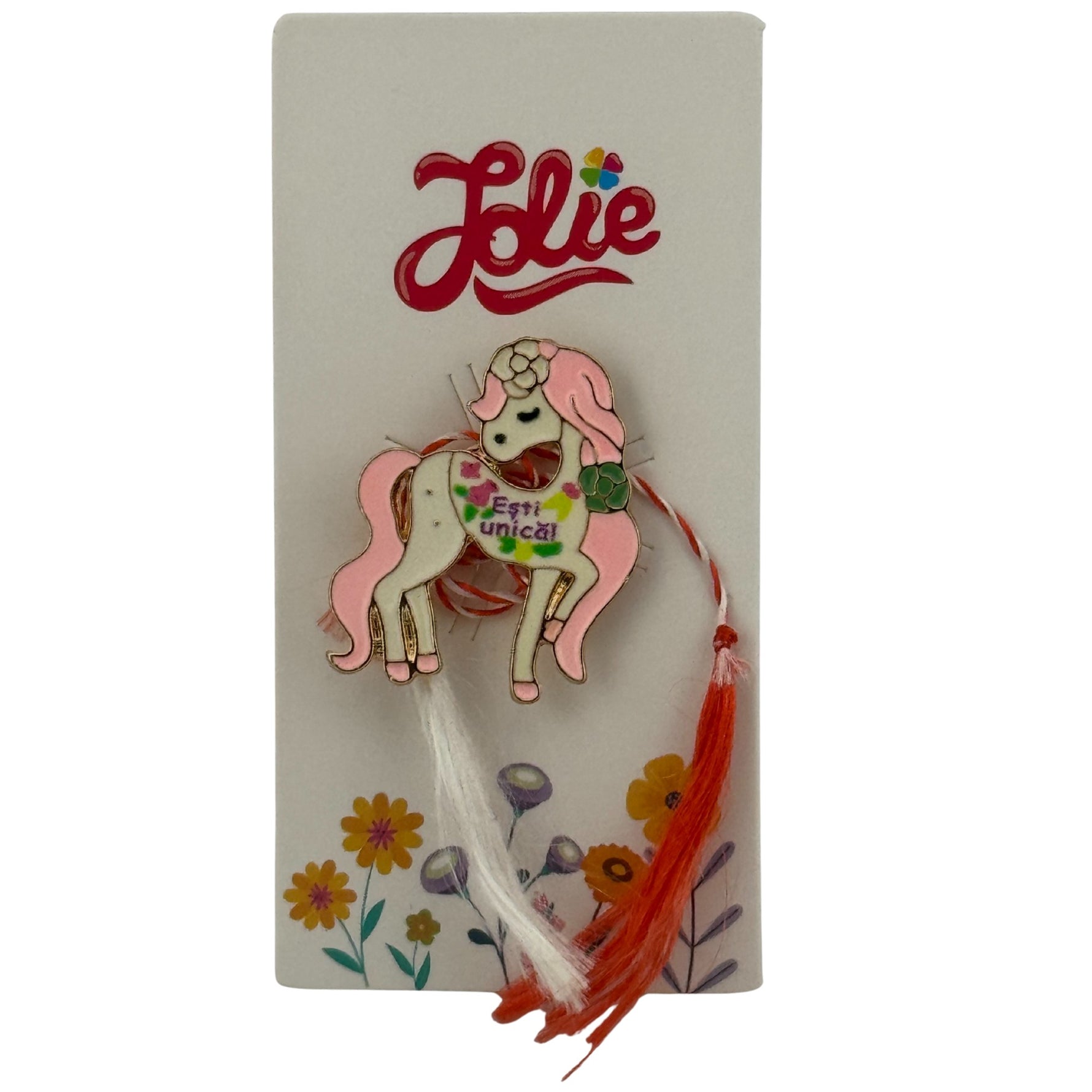Martisor pentru copii, Jolie, Material Metal, Ambalaj Carton cu Design, Dimensiune Brosa Aproximativ 2x2 cm,