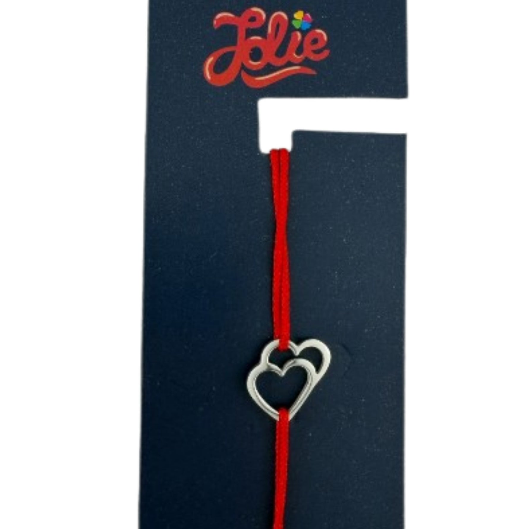 Martisor Bratara din Inox pentru Copii, Jolie, Textil si Inox, Snur Rosu, Model Inimi, Argintiu
