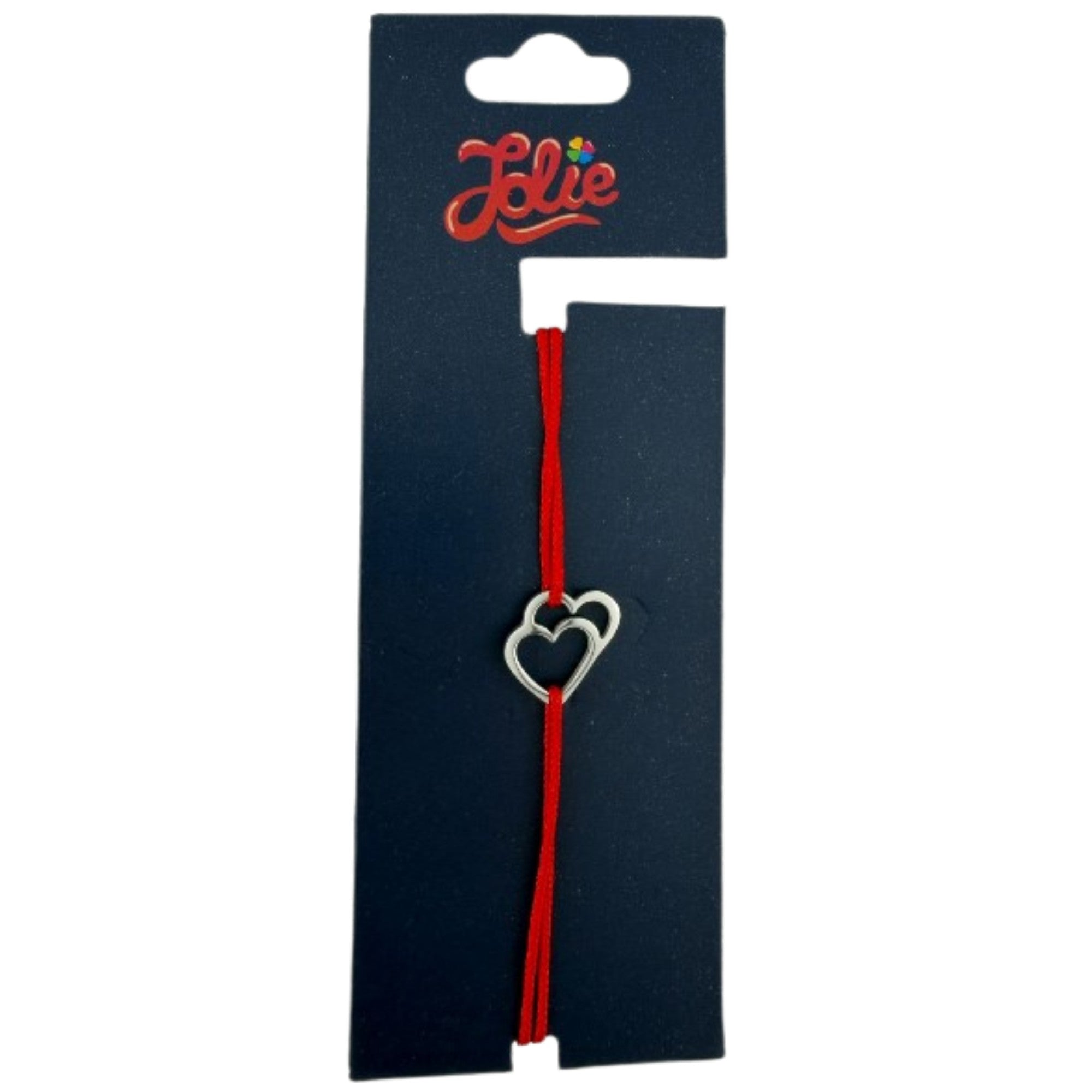 Martisor Bratara din Inox pentru Copii, Jolie, Textil si Inox, Snur Rosu, Model Inimi, Argintiu