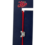 Martisor Bratara din Inox pentru Copii, Jolie, Textil si Inox, Snur Rosu, Model Fluture Plin, Argintiu