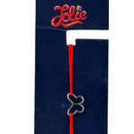 Martisor Bratara din Inox pentru Copii, Jolie, Textil si Inox, Snur Rosu, Model Fluture Gol, Argintiu