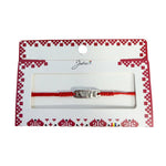 Martisor tip Bratara cu Pandantiv Metalic, Jolie, cu Snur Textil Rosu Impletit, Model Love, Dimensiune Reglabila,