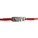 Martisor tip Bratara cu Pandantiv Metalic, Jolie, cu Snur Textil Rosu Impletit, Model Love, Dimensiune Reglabila,