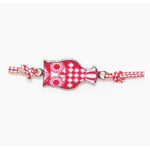 Martisor tip Bratara Traditionala cu Pandantiv, Jolie, Model Bufnita, Snur Impletit Alb/Rosu, Dimensiune Pandativ Aprox