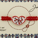 Martisor Traditional Bratara Norocoasa, Jolie, Model Inima, Bratara Martisor pentru Copii, din Plastic/Textil, Snur