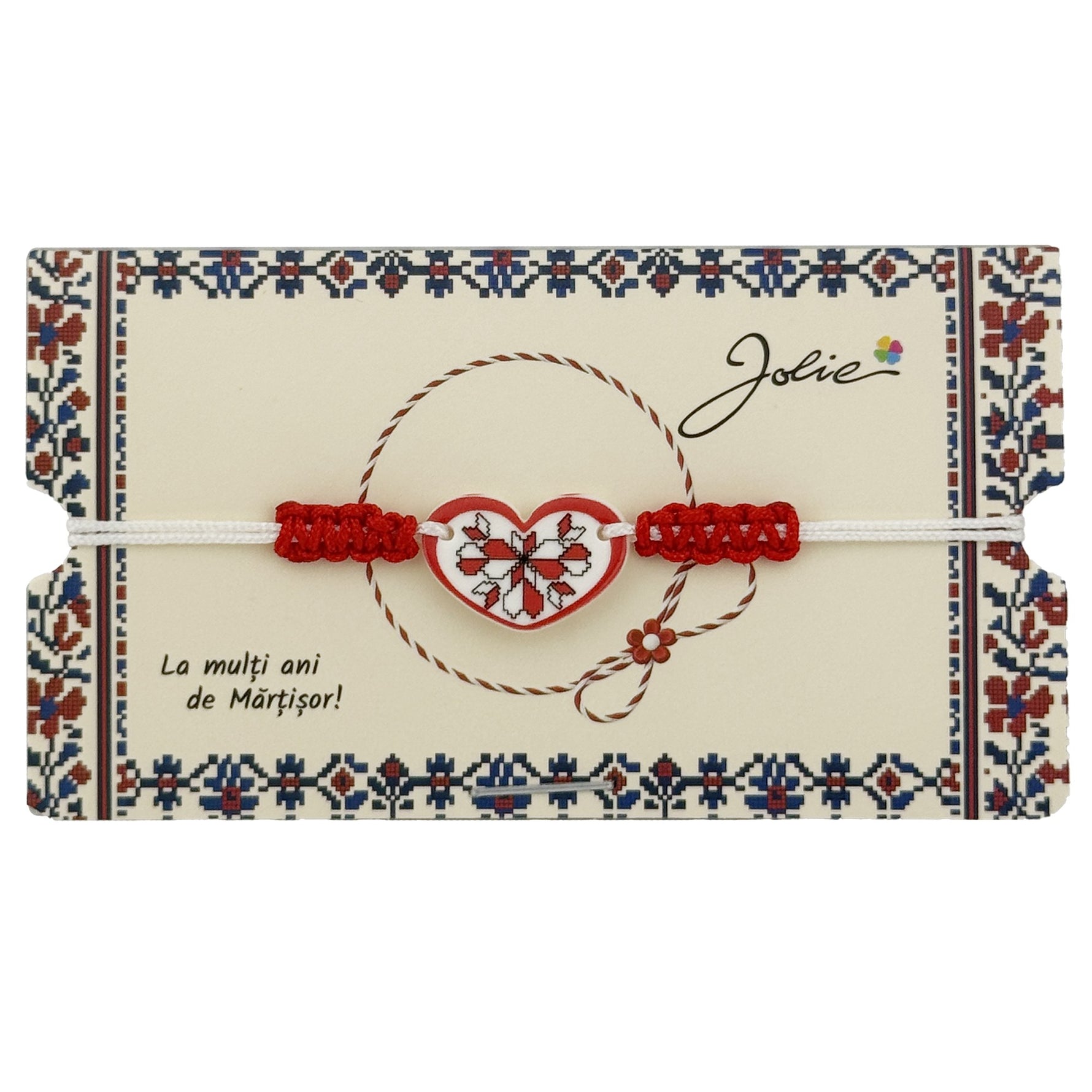 Martisor Traditional Bratara Norocoasa, Jolie, Model Inima, Bratara Martisor pentru Copii, din Plastic/Textil, Snur