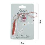 Martisor Traditional din Acril, Jolie, Model Rotund Flori Roz, cu Snur Impletit Alb/Rosu, Pandantiv 2 cm, Multicolor