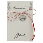 Martisor Traditional, Jolie, Model INIMA LOVE, cu Snur Impletit Alb/Rosu, 8.5 x 5.5 cm. Argintiu