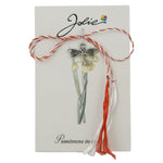Martisor Traditional, Jolie, Model Libelula, cu Snur Impletit Alb/Rosu, 8.5 x 5.5 cm. Argintiu
