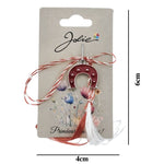Martisor Traditional, Jolie, Model Potcoava, cu Snur Impletit Alb/Rosu, Pandantiv 2 cm, Rosu/Argintiu