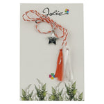 Martisor Traditional, Jolie, Model STEA, cu Snur Impletit Alb/Rosu, 8.5 x 5.5 cm, Argintiu