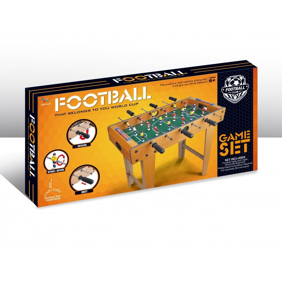 Masa de Fotbal cu Teren, Flippy, cu Picioare, 6 Manere, Tablou de Scor, 69 x 62 x 36.5 cm, din Lemn/Otel/ABS, Maro