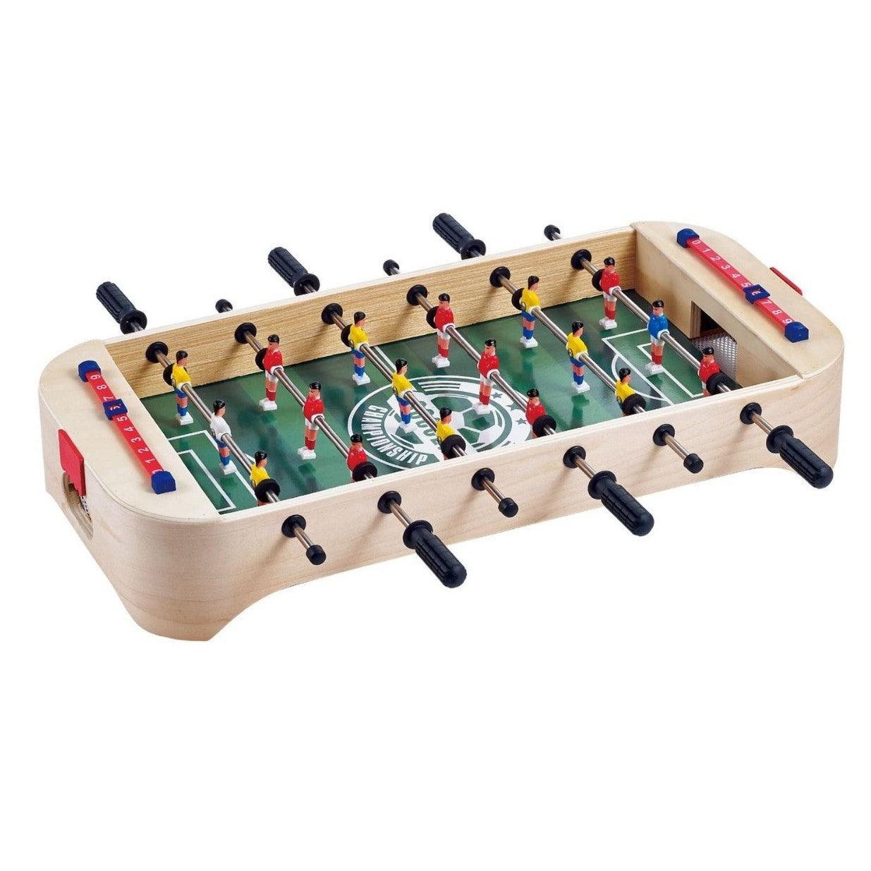 Masa de Fotbal cu Teren, Flippy, fara Picioare, 6 Manere, Tablou de Scor, 51.5 x 10 x 25.5 cm, din Lemn/Otel, Crem/Verde