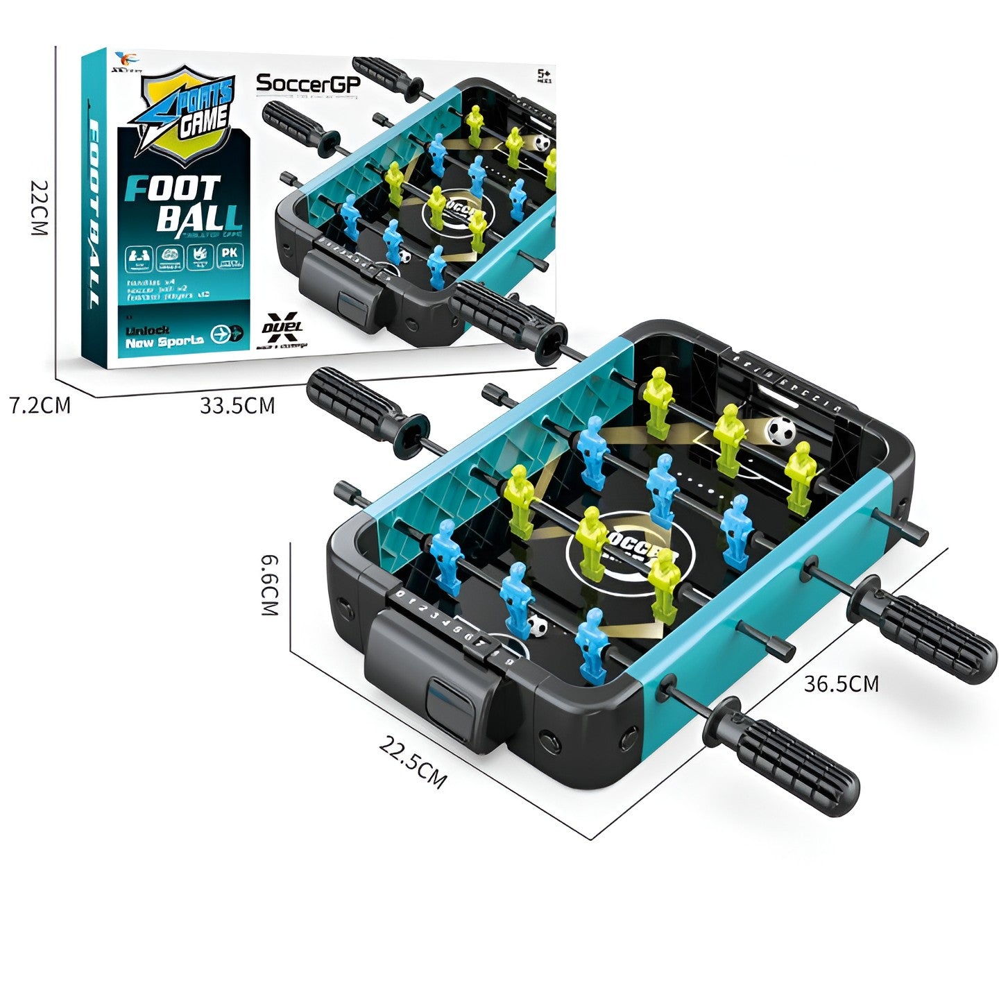 Masa de Fotbal cu Teren si 12 Jucatori Flippy, 4 Manere, 2 Mingi, cu Tablou Scor, din ABS, 36.5x22.5x6.6 cm, Design