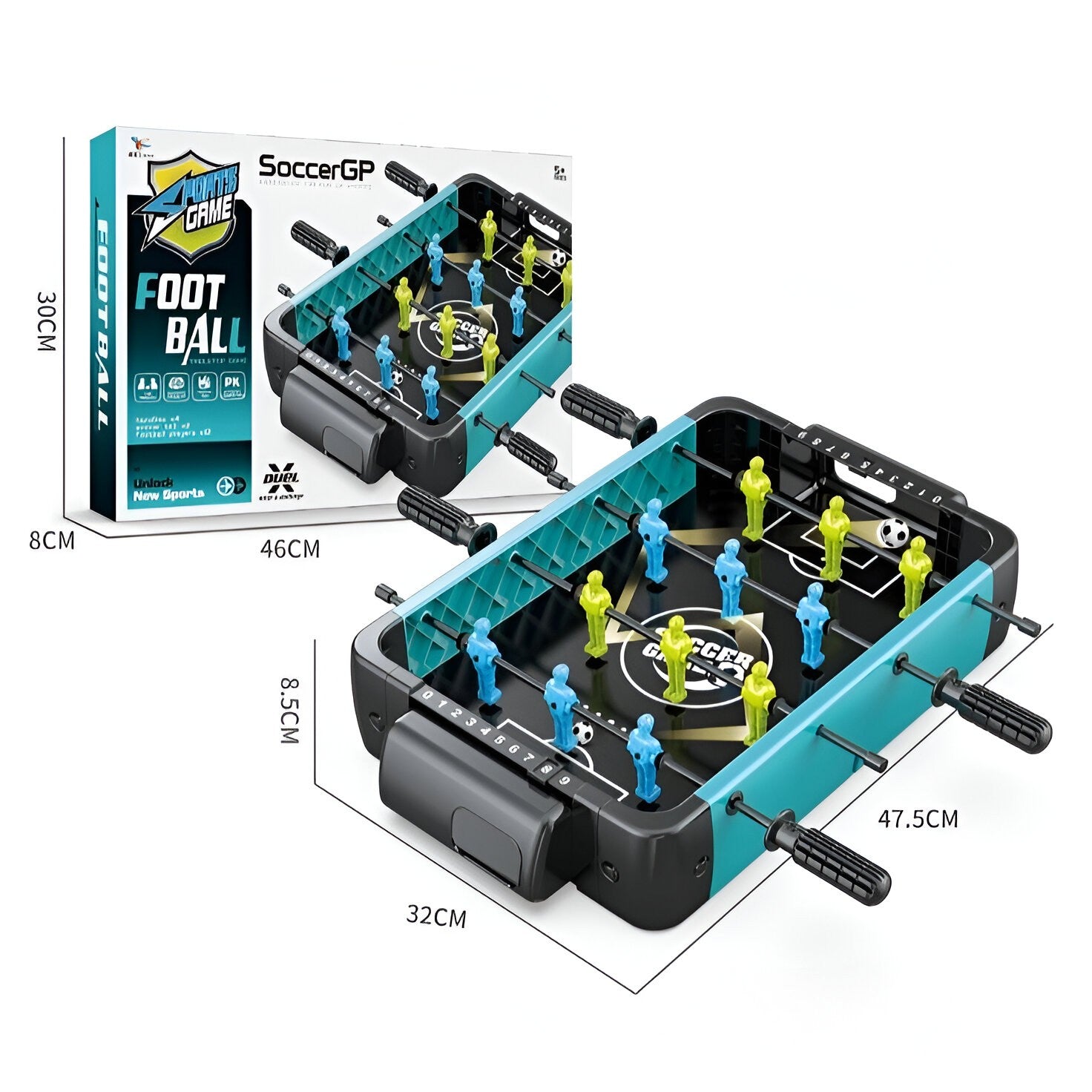 Masa de Fotbal cu Teren si 12 Jucatori Flippy, 4 Manere, 2 Mingi, cu Tablou Scor, din ABS, 47.5x32x8.5 cm, Design