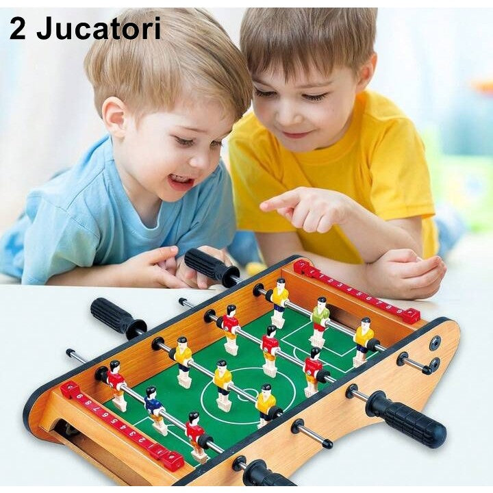 Masa de fotbal cu teren si 12 jucatori Flippy, 4 manere, cu Tablou pentru Scor, din Metal, Lemn si ABS, 37.5 x 21 x 9.5