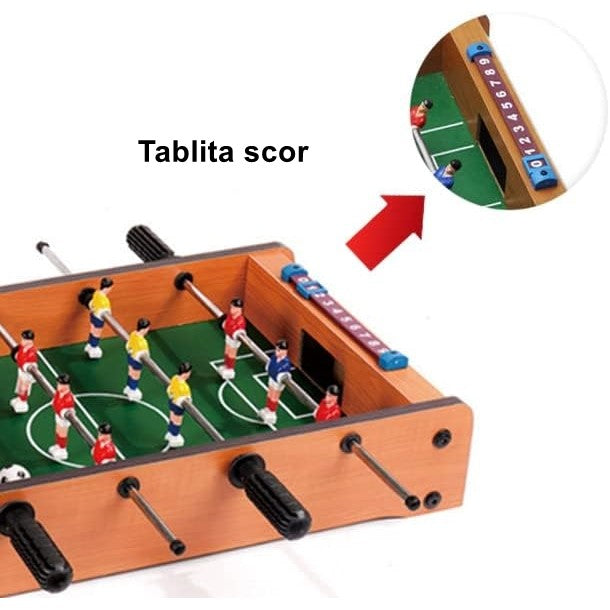 Masa de fotbal cu teren si 12 jucatori Flippy, cu tablou pentru scor, din metal, lemn si ABS, 34.5 x 23 x 7 cm, pentru
