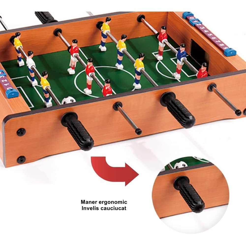 Masa de fotbal cu teren si 12 jucatori Flippy, cu tablou pentru scor, din metal, lemn si ABS, 34.5 x 23 x 7 cm, pentru