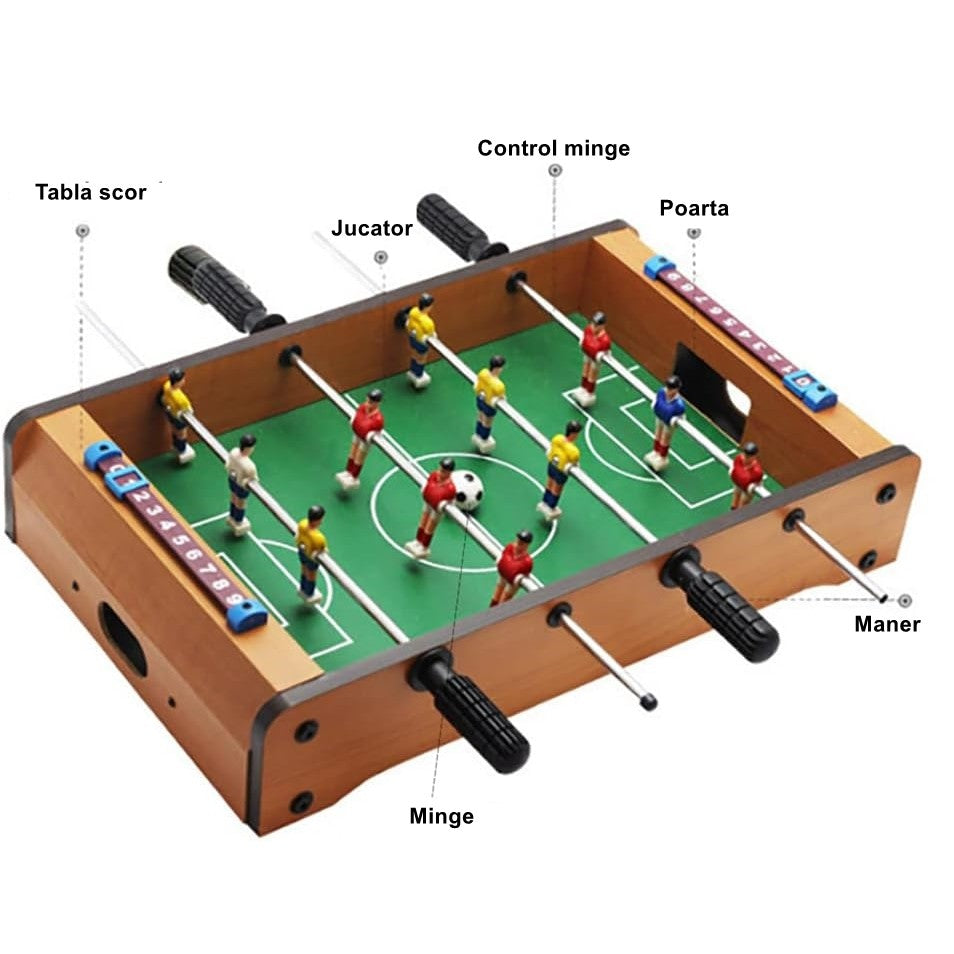 Masa de fotbal cu teren si 12 jucatori Flippy, cu tablou pentru scor, din metal, lemn si ABS, 34.5 x 23 x 7 cm, pentru