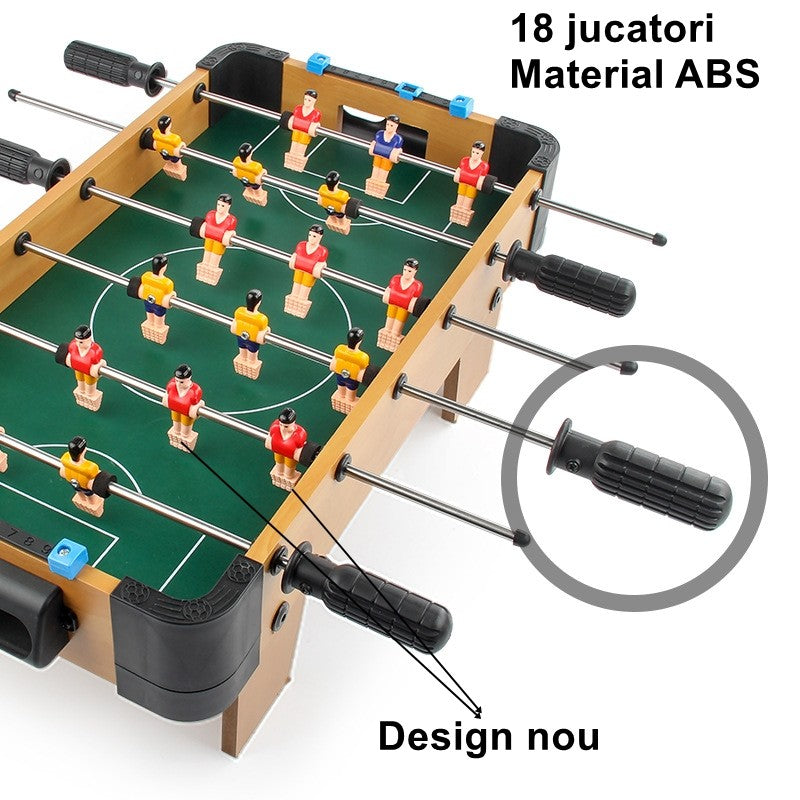 Masa de fotbal cu teren si 18 jucatori Flippy, 6 manere, cu tablou pentru scor, din metal, lemn si ABS, 51 x 44 x 17.5