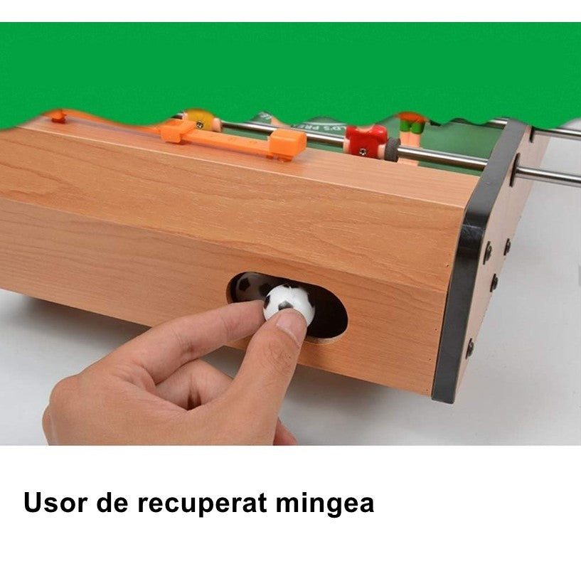 Masa de fotbal cu teren si 18 jucatori Flippy, 6 manere, cu tablou pentru scor, din metal, lemn si ABS, 50 x 25 x 18