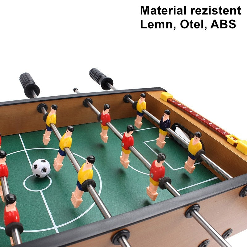Masa de fotbal cu teren si 18 jucatori Flippy, 6 manere, cu tablou pentru scor, din metal, lemn si ABS, 50 x 25 x 18