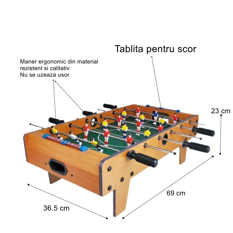 Masa de Fotbal cu Teren si 18 Jucatori Flippy, 6 Manere, cu Tablou pentru Scor, din Metal, Lemn si ABS, 69 x 36.5 x 23